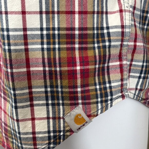 Carhartt Mens Relaxed Fit Plaid Button-Up Shirt Red/White Medium Long Sleeve Cot - Picture 7 of 9